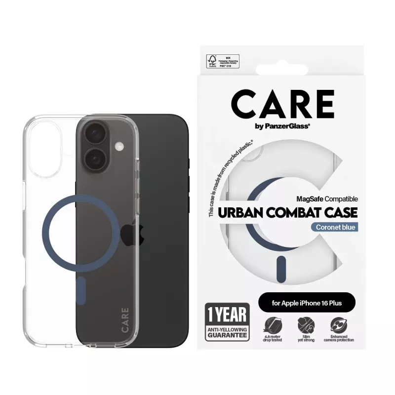 PanzerGlass CARE™ by ® Urban Combat θήκη διαφανής με μπλε MagSafe iPhone 16 Plus
