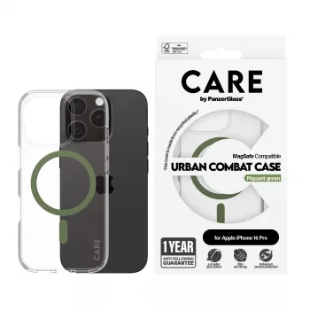 PanzerGlass CARE™ by ® Urban Combat θήκη διαφανής με πράσινο MagSafe iPhone 16 Pro