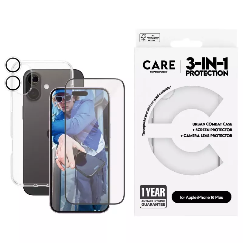 PanzerGlass ® | CARE by ® Flagship 3-in-1 σετ iPhone 16 Plus