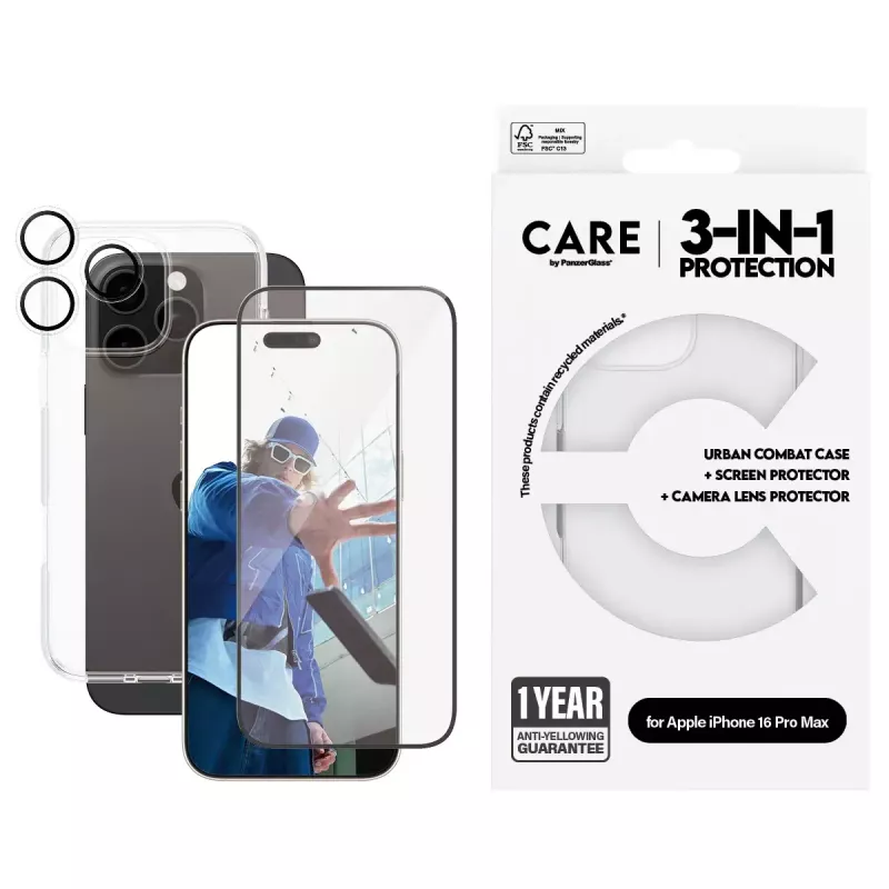 PanzerGlass ® | CARE by ® Flagship 3-in-1 σετ iPhone 16 Pro Max