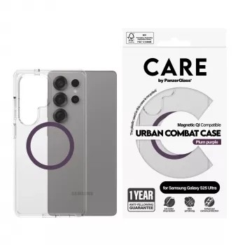 PanzerGlass CARE™ by ® Urban Combat θήκη διαφανής με μωβ δαμάσκηνο Qi-συμβατή Samsung Galaxy S25 Ultra