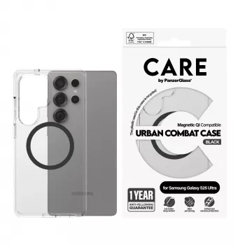 PanzerGlass CARE™ by ® Urban Combat θήκη, διαφανής, με μαύρο Qi, συμβατή, Samsung Galaxy S25 Ultra