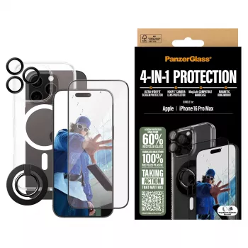 PanzerGlass ® 4-in-1 πακέτο προστασίας iPhone 16 Pro Max, Apple, Apple - iPhone 16 Pro Max, στεγνή εφαρμογή, ανθεκτικό στις γρατσουνιές, ανθεκτικό στους κραδασμούς, διαφανές, 1 τεμ.