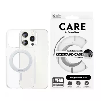 PanzerGlass CARE™ by ® θήκη διαφανής με ασημί Kickstand & MagSafe iPhone 15 Pro