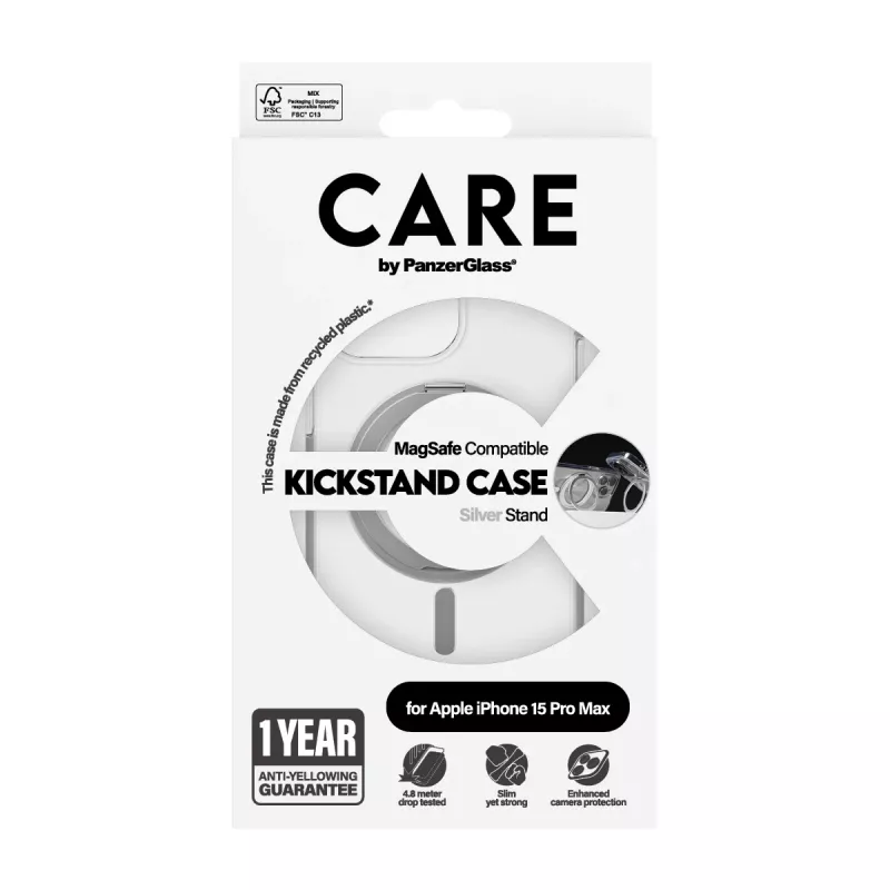 PanzerGlass CARE™ by ® θήκη διαφανής με ασημί Kickstand & MagSafe iPhone 15 Pro Max