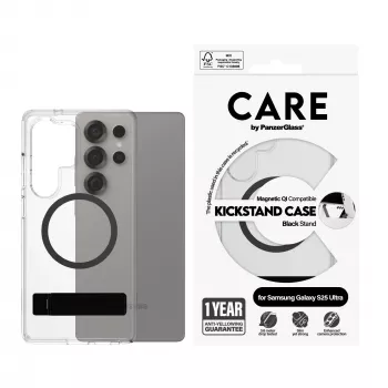 “PanzerGlass CARE™” by ”®” θήκη διαφανής με μαύρο υποστήριγμα και Qi-συμβατή “Samsung Galaxy S25 Ultra”