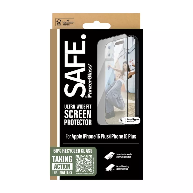 PanzerGlass SAFE. by ® Προστασία οθόνης με μαύρο πλαίσιο iPhone 16 Plus | 15 Plus | Ultra-Wide Fit