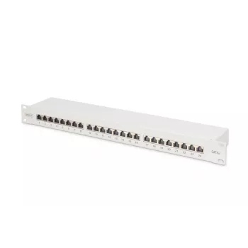 Patch panel DIGITUS DN-91624S-EA 19 ιντσών, CAT6A κατηγορίας EA, θωρακισμένο, 24 θυρών RJ45, LSA, 1U, ανοιχτό γκρι RAL 7035