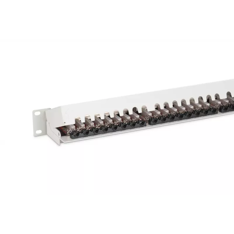 Patch panel DIGITUS DN-91624S-EA 19 ιντσών, CAT6A κατηγορίας EA, θωρακισμένο, 24 θυρών RJ45, LSA, 1U, ανοιχτό γκρι RAL 7035