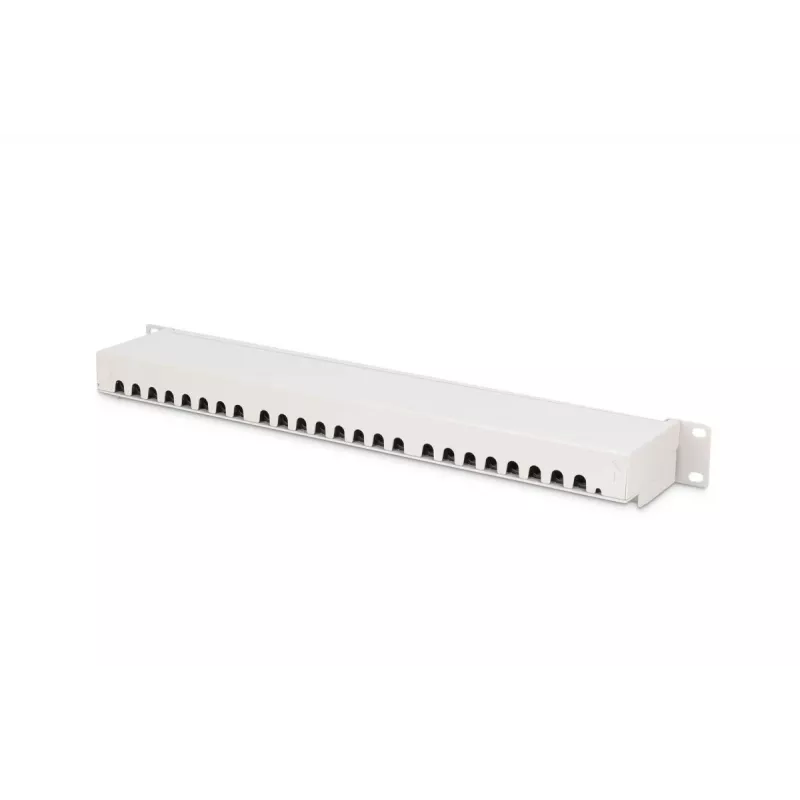 Patch panel DIGITUS DN-91624S-EA 19 ιντσών, CAT6A κατηγορίας EA, θωρακισμένο, 24 θυρών RJ45, LSA, 1U, ανοιχτό γκρι RAL 7035