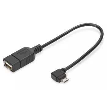 DIGITUS Καλώδιο προσαρμογέα USB 2.0, OTG, Type Micro B - A αρσενικό/θηλυκό, 15 cm, συμβατό με USB 2.0, ορθογώνιο, Μαύρο