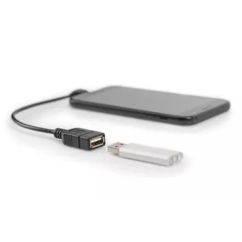 DIGITUS Καλώδιο προσαρμογέα USB 2.0, OTG, Type Micro B - A αρσενικό/θηλυκό, 15 cm, συμβατό με USB 2.0, ορθογώνιο, Μαύρο