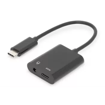 DIGITUS καλώδιο διαχωριστή USB Type-C, Type C – 3,5 mm + Type C M/F/F, 20 cm μαύρο