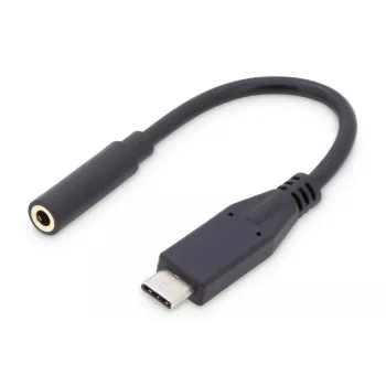 DIGITUS καλώδιο προσαρμογέα ήχου USB Type-C, Type-C - 3,5 mm M/F, 20 cm, είσοδος/έξοδος ήχου, έκδοση 3.1, CE, μαύρο