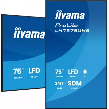 iiyama LH7575UHS-B2AG Οθόνη ψηφιακής σήμανσης Digital Signage 190,5 cm (75 ίντσες) LCD Wi-Fi 500 cd/m² 4K Ultra HD μαύρη ενσωματωμένος επεξεργαστής Android 11 24/7