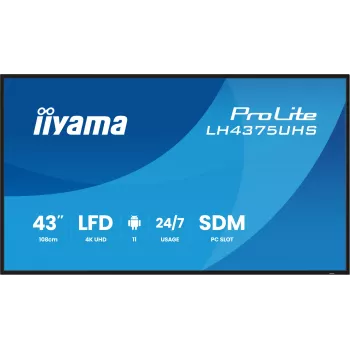iiyama LH4375UHS-B2AG Οθόνη ψηφιακής σήμανσης Digital Signage 108 cm (42,5 ίντσες) LCD Wi-Fi 500 cd/m² 4K Ultra HD μαύρη ενσωματωμένος επεξεργαστής Android 11 24/7