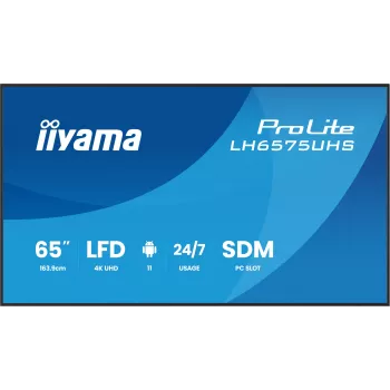 iiyama LH6575UHS-B2AG Οθόνη ψηφιακής σήμανσης Digital Signage 163,8 cm (64,5 ίντσες) LCD Wi-Fi 500 cd/m² 4K Ultra HD μαύρη ενσωματωμένος επεξεργαστής Android 11 24/7