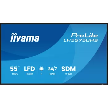 iiyama LH5575UHS-B2AG Οθόνη ψηφιακής σήμανσης Digital Signage 138,7 cm (54,6 ίντσες) LCD Wi-Fi 500 cd/m² 4K Ultra HD μαύρη ενσωματωμένος επεξεργαστής Android 11 24/7