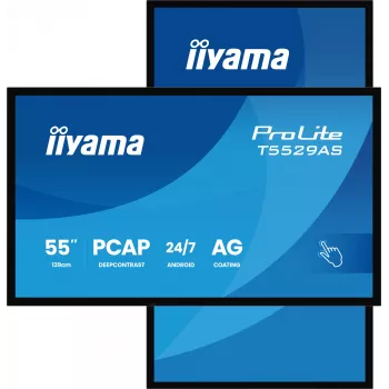 iiyama T5529AS-B1AG Οθόνη ψηφιακής σήμανσης σχεδίαση kiosk 138,7 cm (54,6 ίντσες) LED Wi-Fi 450 cd/m² 4K Ultra HD μαύρη οθόνη αφής ενσωματωμένος επεξεργαστής Android 24/7