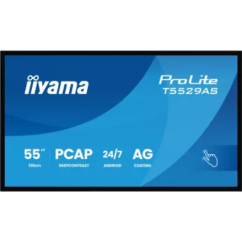 iiyama T5529AS-B1AG Οθόνη ψηφιακής σήμανσης σχεδίαση kiosk 138,7 cm (54,6 ίντσες) LED Wi-Fi 450 cd/m² 4K Ultra HD μαύρη οθόνη αφής ενσωματωμένος επεξεργαστής Android 24/7