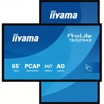 iiyama T6529AS-B1AG Οθόνη ψηφιακής σήμανσης σχεδίαση kiosk 163,8 cm (64,5 ίντσες) LED Wi-Fi 420 cd/m² 4K Ultra HD μαύρη οθόνη αφής ενσωματωμένος επεξεργαστής Android 24/7