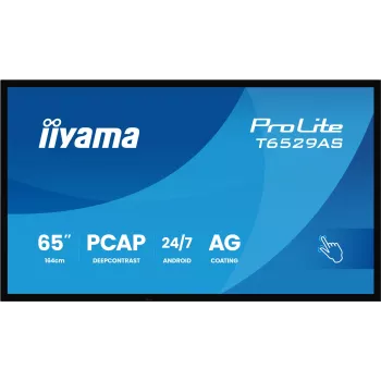 iiyama T6529AS-B1AG Οθόνη ψηφιακής σήμανσης σχεδίαση kiosk 163,8 cm (64,5 ίντσες) LED Wi-Fi 420 cd/m² 4K Ultra HD μαύρη οθόνη αφής ενσωματωμένος επεξεργαστής Android 24/7