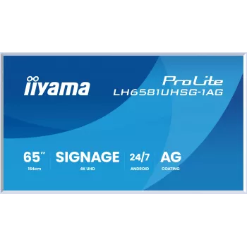 iiyama LH6581UHSG-1AG Οθόνη Signage Ψηφιακή Επίπεδη Οθόνη 163,8 cm (64,5 inch) Wi-Fi 500 cd/m² 4K Ultra HD Λευκό Ενσωματωμένος επεξεργαστής Android 24/7