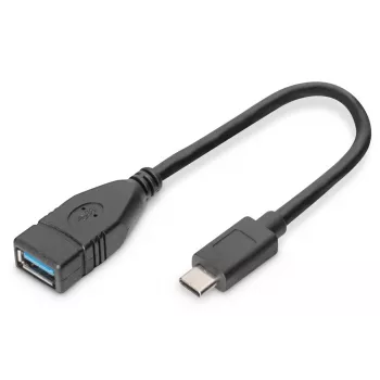 DIGITUS Καλώδιο προσαρμογέα USB Type-C, OTG, Type-C - A αρσενικό/θηλυκό, 15 cm Super Speed Μαύρο