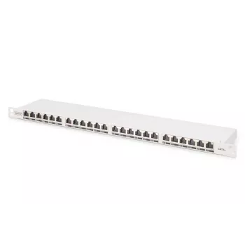 DIGITUS Patchpanel CAT6A EA θωρακισμένο, 24-Port RJ45 προστασία σκόνης, 8P8C, 0,5U, γκρι RAL 7035
