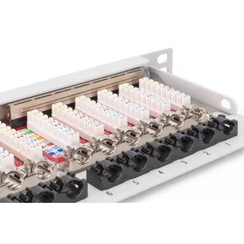 DIGITUS Patchpanel CAT6A EA θωρακισμένο, 24-Port RJ45 προστασία σκόνης, 8P8C, 0,5U, γκρι RAL 7035