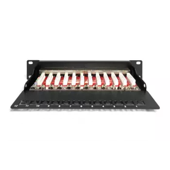 DIGITUS CAT6A Patchpanel, θωρακισμένο, 12-Port πεδίο σήμανσης, 1U, τοποθέτηση σε Rack 10 ιντσών, μαύρο RAL 9005