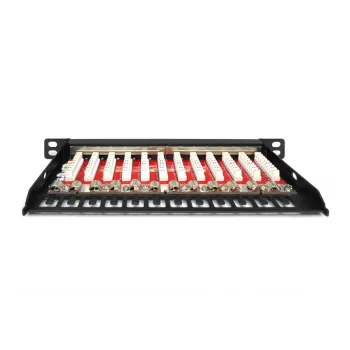 DIGITUS CAT6A Patchpanel, θωρακισμένο, 12-Port, 1/2U, τοποθέτηση σε Rack 10 ιντσών, μαύρο RAL 9005