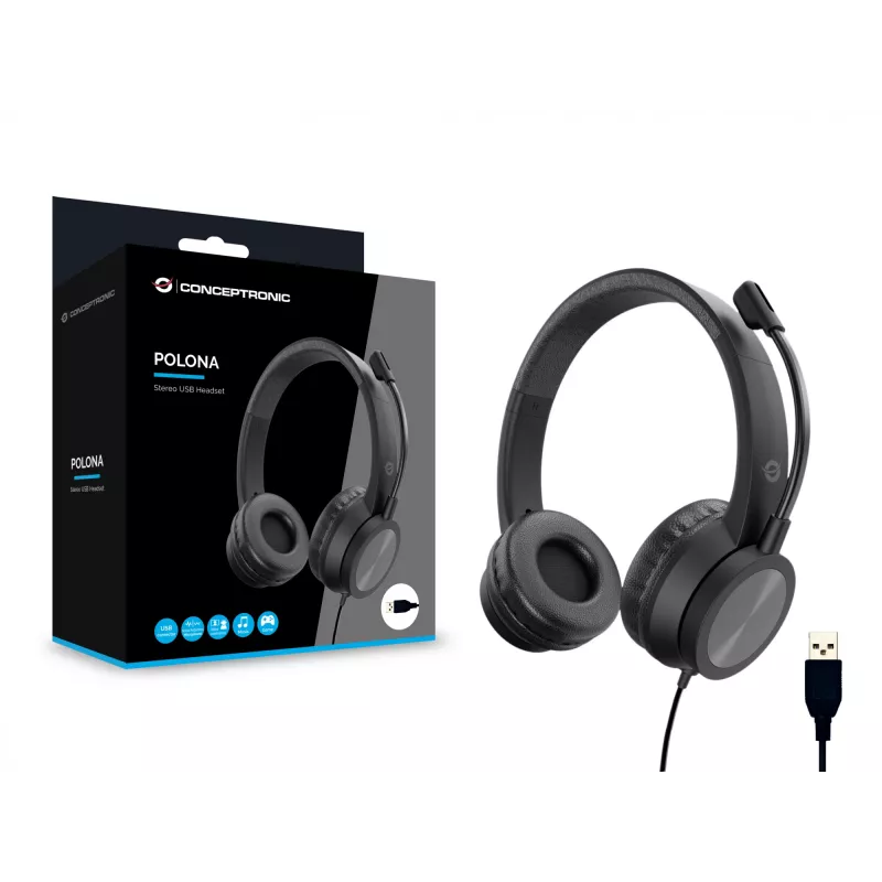 Conceptronic POLONA05B Stereo USB Headset με μικρόφωνο ακύρωσης θορύβου
