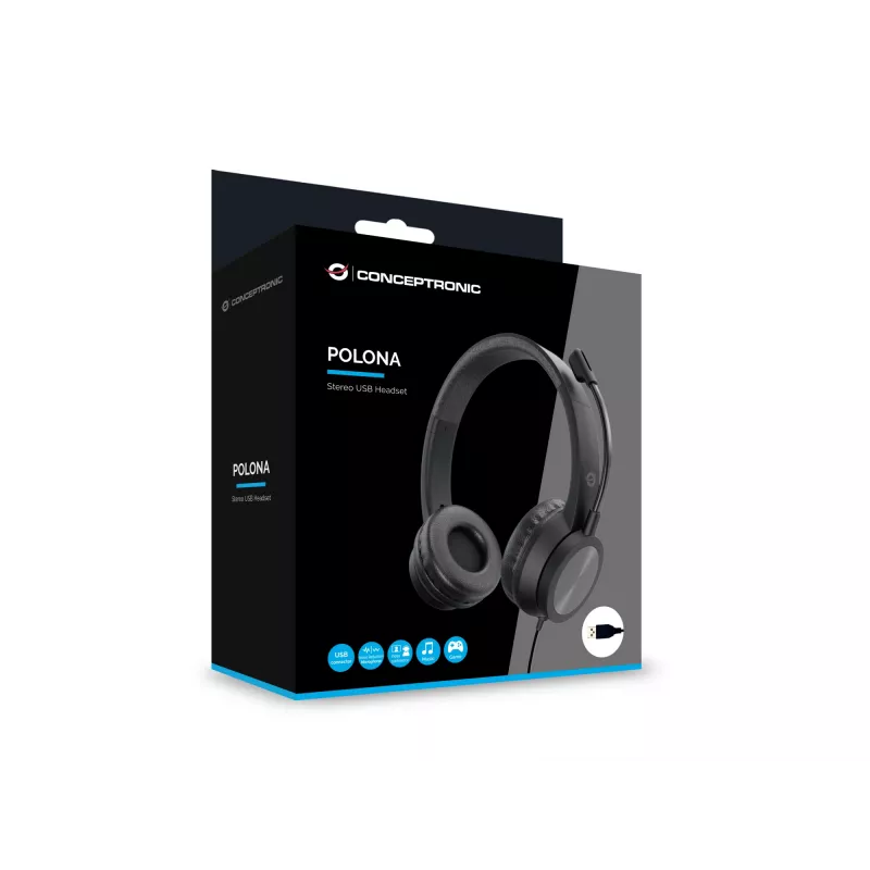 Conceptronic POLONA05B Stereo USB Headset με μικρόφωνο ακύρωσης θορύβου