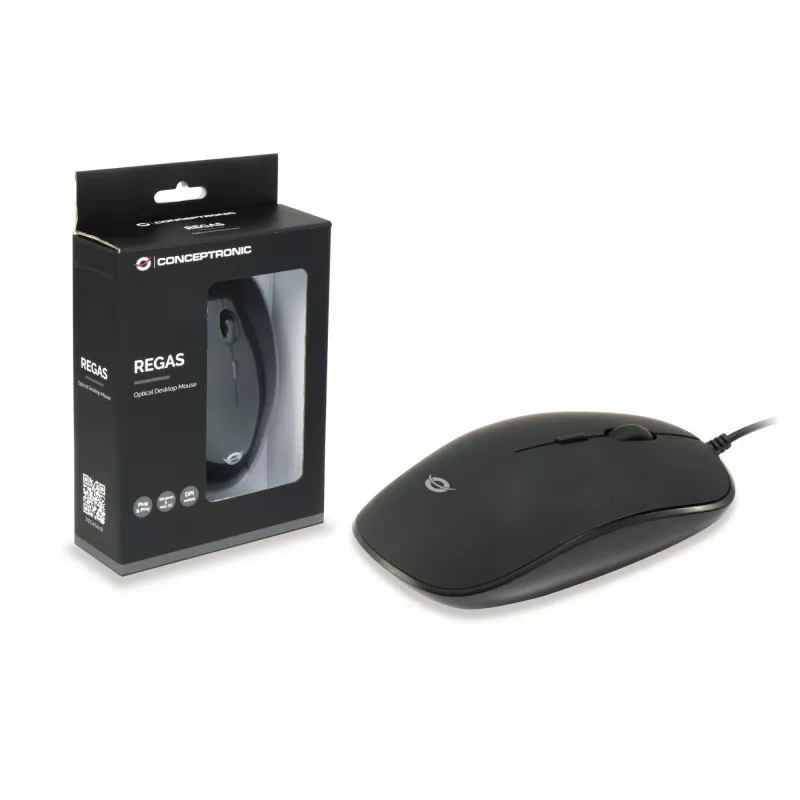 Conceptronic REGAS01B Ποντίκι Γραφείου Αμφίχειρο USB Type-A Οπτικό 1200 DPI