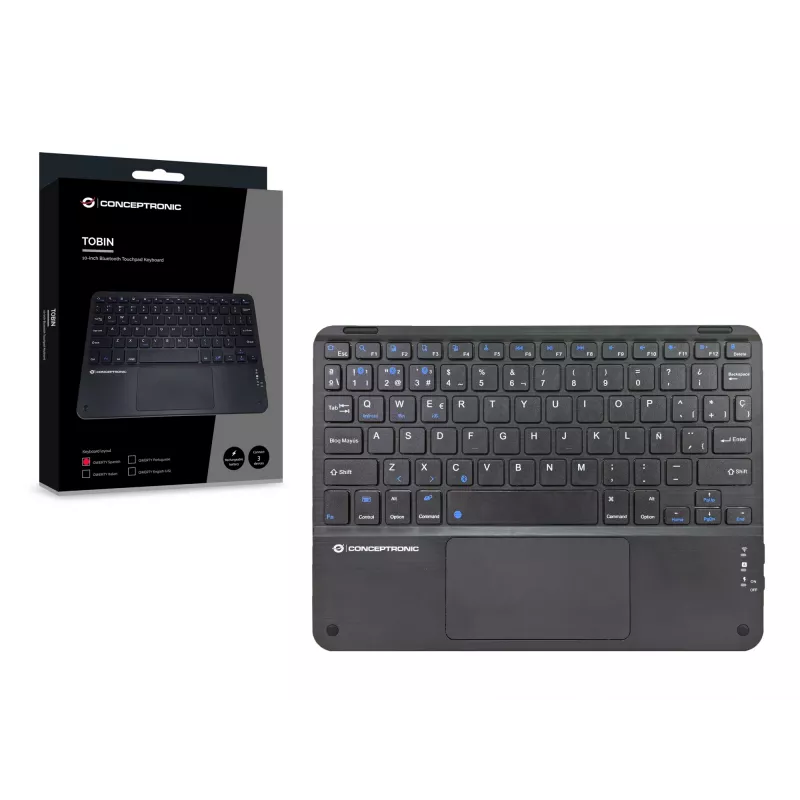 Conceptronic TOBIN01BES Πληκτρολόγιο Bluetooth με Touchpad 10 ιντσών, QWERTY Ισπανικό