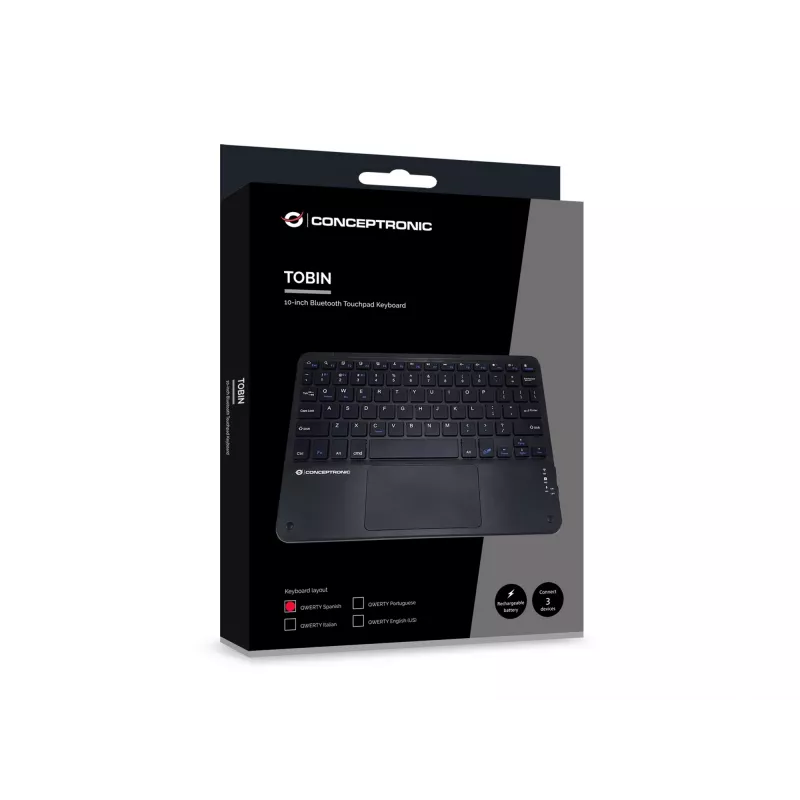 Conceptronic TOBIN01BES Πληκτρολόγιο Bluetooth με Touchpad 10 ιντσών, QWERTY Ισπανικό