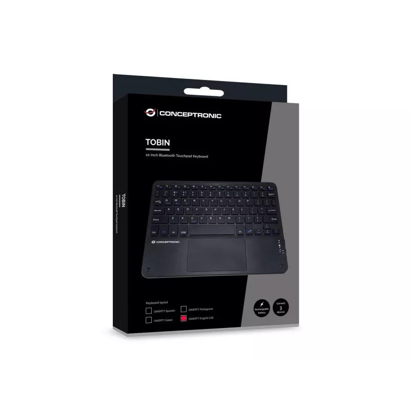 Conceptronic TOBIN01BUS Πληκτρολόγιο Bluetooth με Touchpad 10 ιντσών, QWERTZ EN (US)