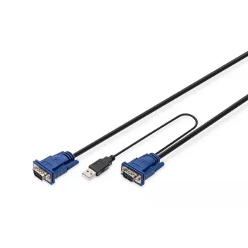 DIGITUS Σετ καλωδίων KVM, VGA, ποντίκι PS/2, πληκτρολόγιο PS/2, USB HD DB15/M, 2xMiniDIN6/M, USB Type-A/M – HD DB15/M μαύρο, 1,8 m