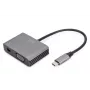 DIGITUS Προσαρμογέας USB-C - mini DP + VGA, 20 cm 4K/30Hz, Ασημί, θήκη αλουμινίου