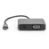 DIGITUS Προσαρμογέας USB-C - mini DP + VGA, 20 cm 4K/30Hz, Ασημί, θήκη αλουμινίου