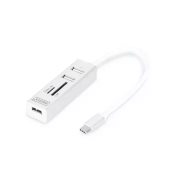 DIGITUS USB 2.0 Type C HUB με αναγνώστη καρτών 3x USB 2.0. 1x SD, 1x MicroSD Θήκη αλουμινίου