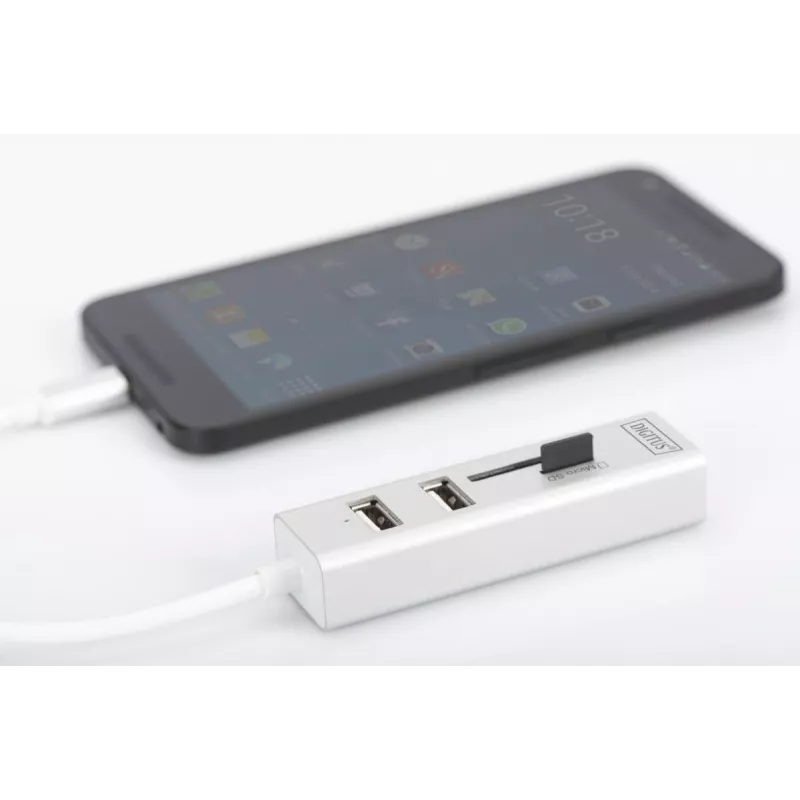 DIGITUS USB 2.0 Type C HUB με αναγνώστη καρτών 3x USB 2.0. 1x SD, 1x MicroSD Θήκη αλουμινίου