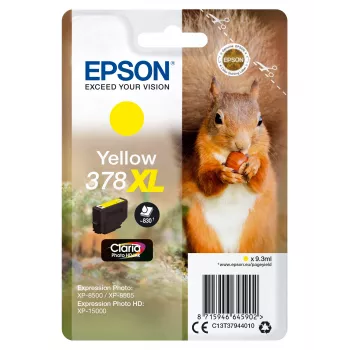 Epson Squirrel μεμονωμένη συσκευασία κίτρινο 378XL Claria Photo HD μελάνι, Υψηλή (XL) απόδοση, κίτρινο, μελάνι pigment, 9,3 ml, 1 τεμ., 830 σελίδες
