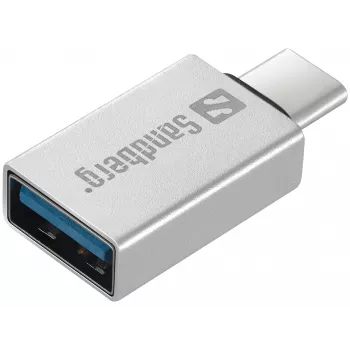 Sandberg USB-C σε USB 3.0 Dongle, USB 3.2 Gen 1 (3.1 Gen 1) Type-C, USB 3.2 Gen 1 (3.1 Gen 1) Type-A, Ασημί, Αλουμίνιο, 5 g, 80 mm