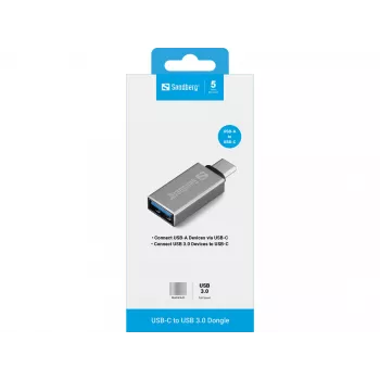 Sandberg USB-C σε USB 3.0 Dongle, USB 3.2 Gen 1 (3.1 Gen 1) Type-C, USB 3.2 Gen 1 (3.1 Gen 1) Type-A, Ασημί, Αλουμίνιο, 5 g, 80 mm