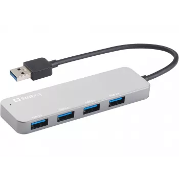 Sandberg USB 3.0 Hub 4 Θύρες SAVER, USB 3.2 Gen 1 (3.1 Gen 1) Type-A, USB 3.2 Gen 1 (3.1 Gen 1) Type-A, 5000 Mbit/s, Ασημί, Αλουμίνιο, 40 g
