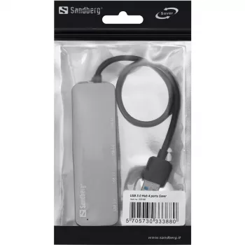 Sandberg USB 3.0 Hub 4 Θύρες SAVER, USB 3.2 Gen 1 (3.1 Gen 1) Type-A, USB 3.2 Gen 1 (3.1 Gen 1) Type-A, 5000 Mbit/s, Ασημί, Αλουμίνιο, 40 g
