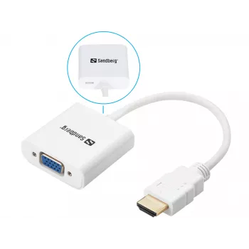Sandberg Μετατροπέας HDMI σε VGA, VGA (D-Sub), HDMI Type A (Standard), Βύσμα αρσενικό, Υποδοχή θηλυκή, Λευκό, RoHS