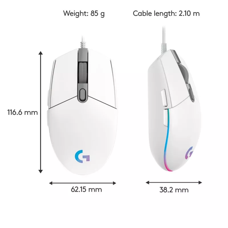 LOGITECH G203 Lightsync Gaming ποντίκι USB Λευκό